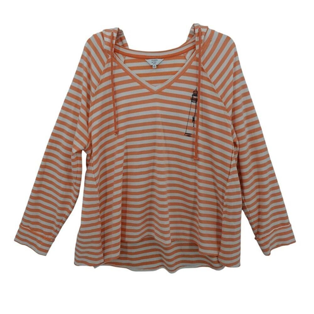 Crown & Ivy Striped Hooded Terry Top 1X